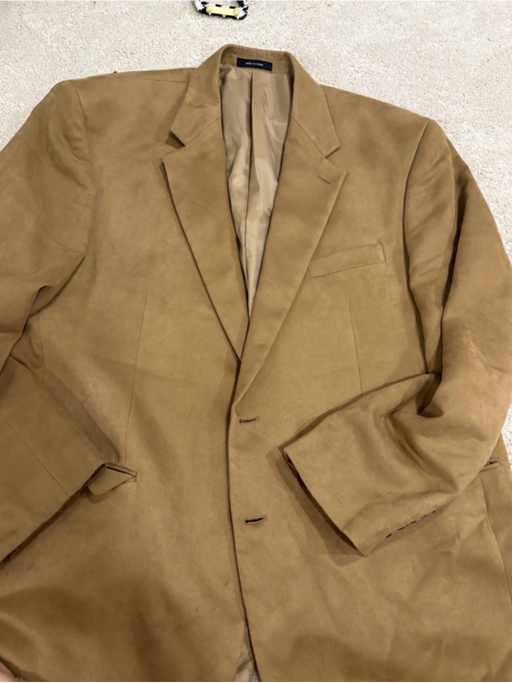 Chaps Beige Suede-Look Jacket with Navy Logo Patch